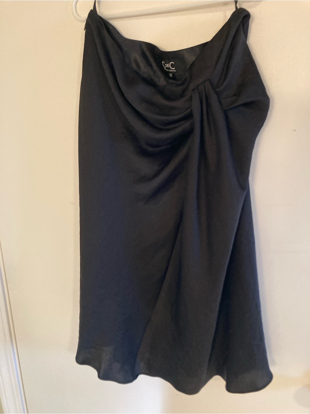 C&C California Black Satin Draped A-Line Skirt
